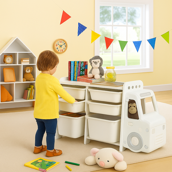 Toddler Sized Large Montessori Truck-shaped Toy Storage and Toy Box 