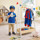 white wooden kids clothes rail with shelf
