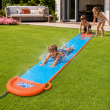 Single-lane garden slip and slide with drench pool