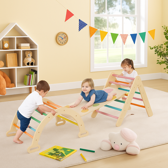 7-in-1 Grow-With-Me Pikler Triangle Climbing Set | 3-in-1 Wooden Climbing Frame | 12m+