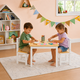 Kids wooden table and 2 chairs in white and natural pine