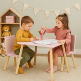 Wooden kids table and chair set with pastel finish