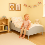 Grey toddler bed frame with Scandinavian design