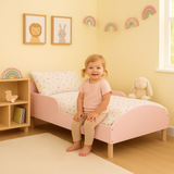 Scandi Blush Pink Toddler Bed with Side Rails | Solid Pine Legs | 18m+