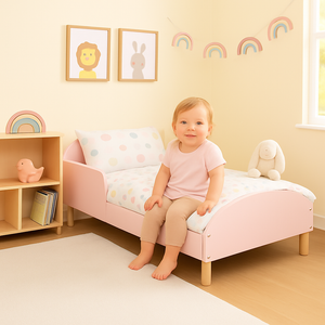 Scandi Pink Toddler Bed with Side Rails | Solid Pine Legs | 18m+