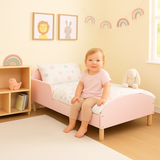 Scandi Pink Toddler Bed with Side Rails | Solid Pine Legs | 18m+