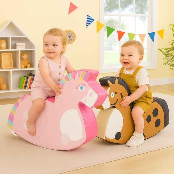 Autism-Friendly Pikler Animal Ride On Horse and Unicorn Soft Play Rockers