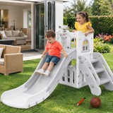 4-in-1 Montessori Slide Set | Basketball Hoop | Indoor or Outdoor | White & Grey | 12m +