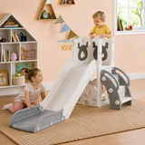 indoor and outdoor slide with basketball hoop and look out tower