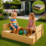 FSC wooden sandpit with folding bench lid