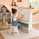 Wooden kids art station with magnetic whiteboard