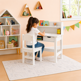 White children's hutch desk with charging station and USB port for gadget charging