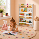 white and natural wall-mounted children’s book rack – compact wooden storage