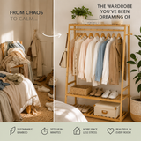 Premium bamboo clothes rail dimensions 165cm high with shelves hooks and hallway storage features