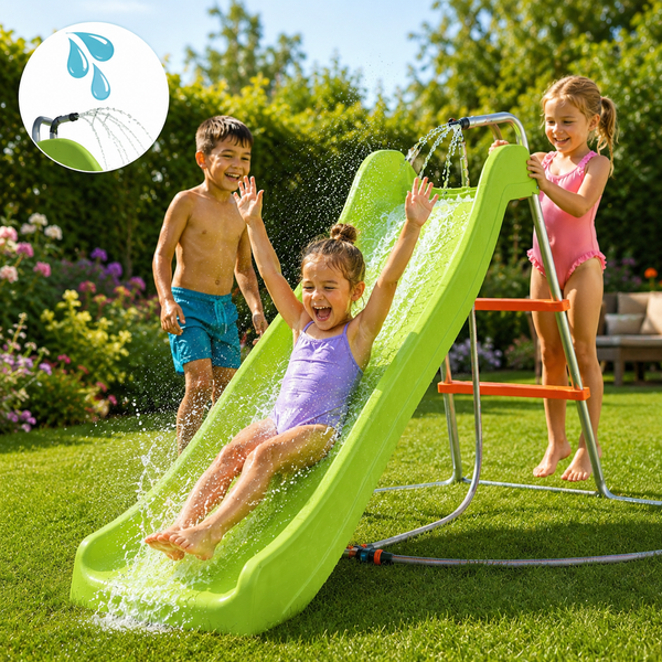 Toboggan Aquatique 480 Cm Double Voie – 2 Planches De Surf – Jeu D'eau Pour Jardin, Piscine, Plage – Enfants Et Adultes