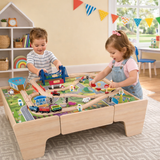 Deluxe Large Montessori Eco Wooden 80 piece Train Set | 2-in-1 Wooden Train Table
