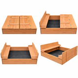 kids wooden garden sandpit with folding bench lid
