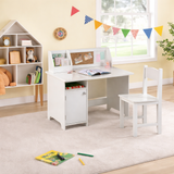 Montessori Wooden Grow With Me Desk & Chair | White Bureau with Storage for kids 5-14 Years