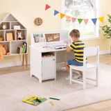 Montessori Wooden Grow With Me Desk & Chair in White for kids from 5 right up to 14 years of age