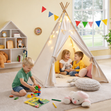Eco-friendly Kids White Teepee Tent | Foldable with Fairy Lights