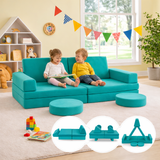 8 Piece Kids Play Couch | Sofa | Modular Soft Play Equipment | Foam Blocks | Blues