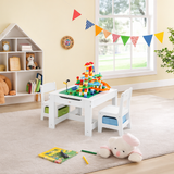 Kids 3-in-1 Wooden Table & Chairs | Reversible Top | Lego Board | Storage Drawers | 3 Years+