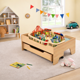Deluxe Beech Wood Montessori Wooden Train Set | 2-in-1 Wooden Train Table | 100pc Train Set