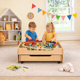 Deluxe Beech Wood Montessori Wooden Train Set | 2-in-1 Wooden Train Table | 100pc Train Set