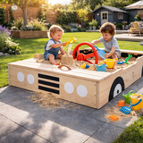 Kids Large Eco Wooden Pre-Treated Car Sandpit with Cover | 1.15m Long | 12m+