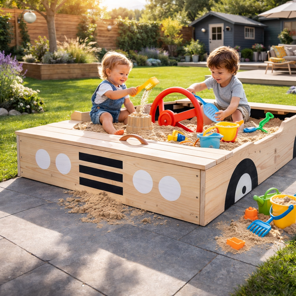 aufbewahrung sandspielzeug draußen Großer, umweltfreundlicher, vorbehandelter Holz-Sandkasten für Kinder mit Abdeckung