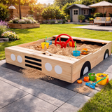 Kids Large Eco Wooden Pre-Treated Car Sandpit with Cover | 1.15m Long | 12m+