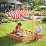 2-in-1 Montessori Eco Natural Fir Wood Sandpit | Water Play | Sun Canopy &  Cover | 3-7 Years