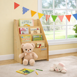Montessori-style natural wooden bookcase for toddlers