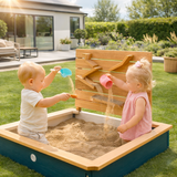 wooden sandpit with play wall for kids garden