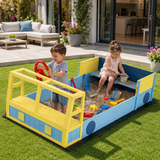 Kids Wooden Fire Engine Sandpit cum Ball Pit With Liner & Bench Seats