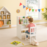 Children’s study desk with hutch, drawer and open shelving