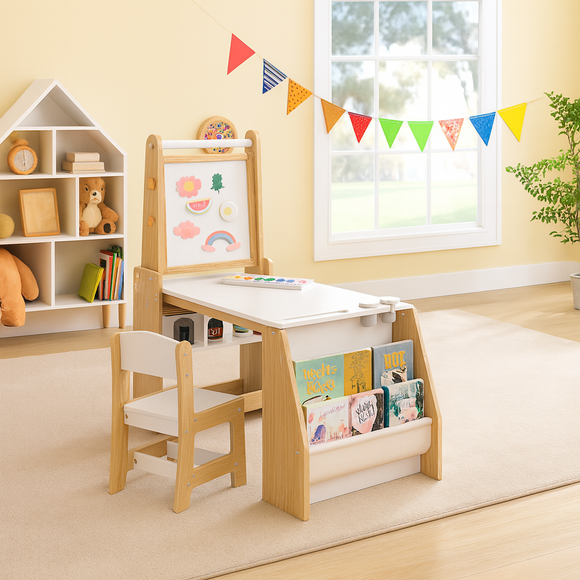 Montessori art table set with easel and chair