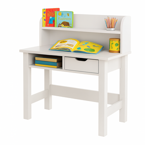 White children's hutch desk with charging station and USB port