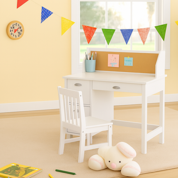 Montessori Scratch-Resistant White Children’s Homework Desk & Chair | Age 5+