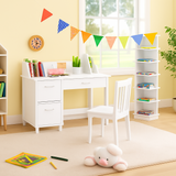 Children's white study desk with storage, drawer, cupboards and a matching chair