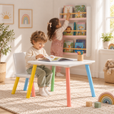 Rainbow Table and Chair & Bookshelf Set | White & Pink Kids Furniture Bundle