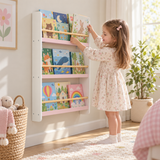 Kids Picture Book Wall Bookshelf |  3-Shelf Children’s Bookcase | White & Pink