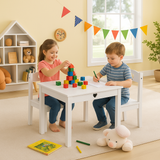 Kids Montessori White Natural Wood Table and Chairs | Storage Drawer | 3-8 years