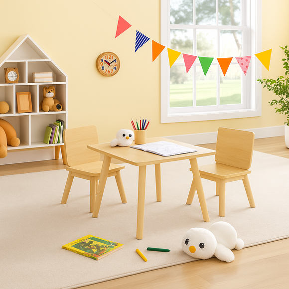 Montessori Scandi Table & 2 Chairs | Natural Finish