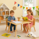 Montessori Scandi Table & 2 Chairs | Natural Finish with 2 children