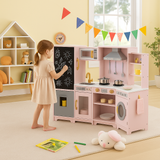 large deluxe corner toy kitchen pink — front view with accessories