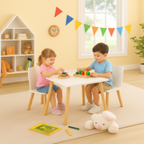 Scratch resistant white and pine Montessori children table set