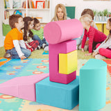 Montessori Soft Play Equipment | Pikler 6 Piece Foam Soft Play Set | Soft Play Slide & Bridge | Pastel Macaroon Set 