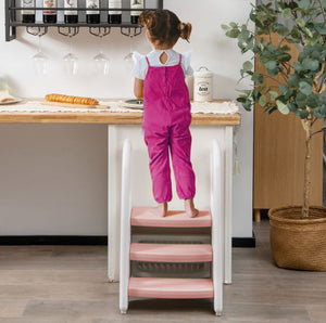 Grow-with-me Montessori sklisikker trinnkrakk | Læringstårn | Hvit og rosa | 12m+