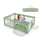 XXL Baby Playpen and Ball Pool with 50 Balls & Carry Bag | Breathable Mesh Fabric |  2m x 1.5m | Sage Green
